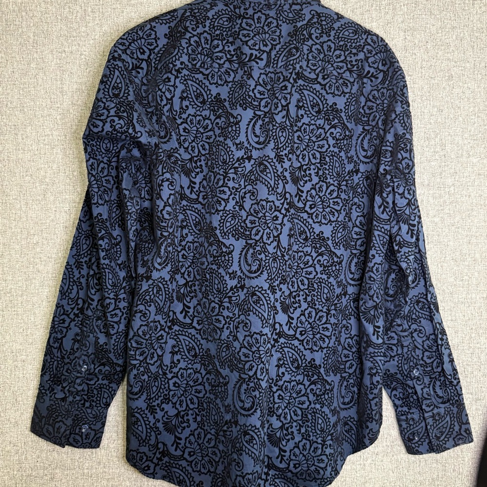 Kilburne Finch Men's Blue Floral Paisley Velvet Button Down Dress Shirt Size‎ XL - Picture 6 of 6